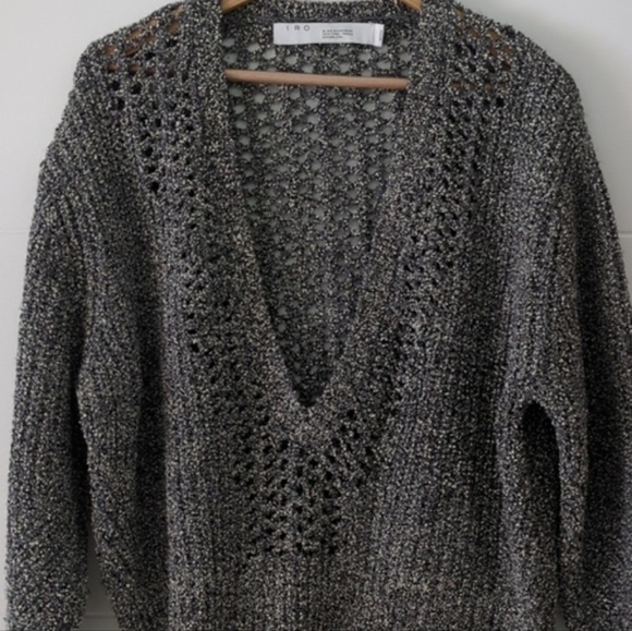 IRO Deep V Neck Ultimate Melange Boucle Spekle Pullover Oversized Lagenlook Sz M - Picture 9 of 10
